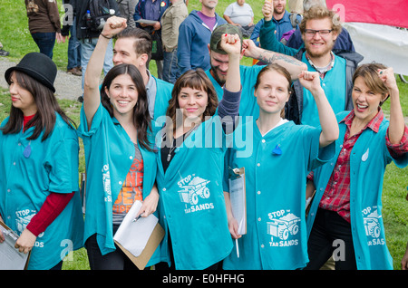 Stoppen der Tar Sands Gruppe No Enbridge Pipeline Rally, 10. Mai 2014, Sunset Beach, Vancouver, Britisch-Kolumbien, Kanada Stockfoto