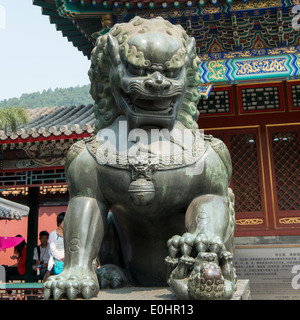 Chinesische Wächter Löwenstatue Palais Saal des zerstreuen Wolken Langlebigkeit Hill Sommerpalast Haidian Bezirk Peking China Stockfoto