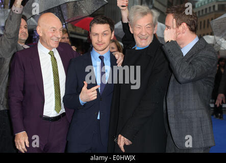 London, UK. 12. Mai 2014. Sir Ian McKellen, Patrick Stewart, James McAvoy und Michael Fassbender Ankunft der UK-Premiere von "X-Men: Days of Future Past" im Odeon Leicester Square, London. 05.12.2014 Credit: Dpa picture-Alliance/Alamy Live News Stockfoto