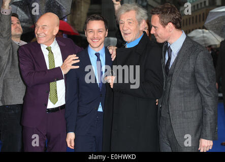 London, UK. 12. Mai 2014. Sir Ian McKellen, Patrick Stewart, James McAvoy und Michael Fassbender Ankunft der UK-Premiere von "X-Men: Days of Future Past" im Odeon Leicester Square, London. 05.12.2014 Credit: Dpa picture-Alliance/Alamy Live News Stockfoto