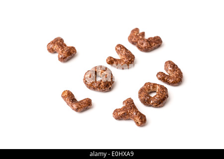 Schoko Cornflakes, die ich dich Wort isoliert Liebe Stockfoto