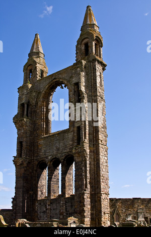 Der Ostturm Giebel mit Bogenfenstern des 12. Jahrhunderts St. Andrews Cathedral in Fife, Schottland Stockfoto
