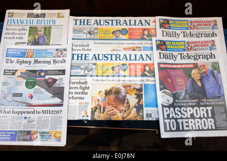 Sydney Australien, Carlson Radisson Blu Plaza Hotel Sydney, Hotel, Lobby, Zeitungen, Morning Herald, Daily Telegraph, Financial Review, AU140310001 Stockfoto