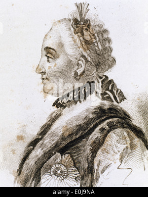 Katharina II. die große (1729-1796). Kaiserin von aller Reußen (1762-1796). Gravur. Stockfoto