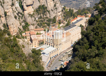 Luftaufnahme des Klosters von Santa Maria von Montserrat, Katalonien. Stockfoto