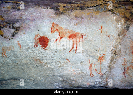 Alten Felszeichnungen der San, Ureinwohner Suedafrikas Sevilla Rock Art Trail, Cederberge Nahe Clanwilliam Und Wuppertal, Wester Stockfoto