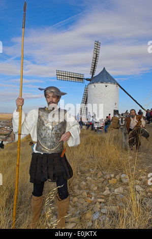 Consuegra. Darstellung der Quijote während Safran Rosenfest, Provinz Toledo, Route des Don Quijote, Castilla-La-Ma Stockfoto