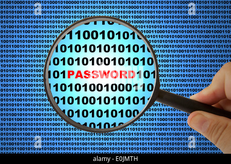 Computer Security-Konzept mit binären Code und Passwort Text gedreht Stockfoto