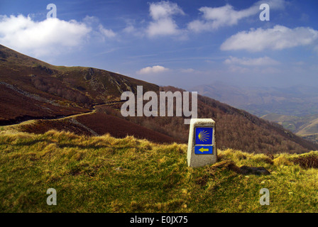 El Camino De Santiago De Compostela Shell WaySign in den Pyrenäen Stockfoto