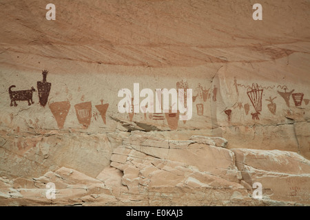 Fremont Piktogramme, Hufeisen Tierheim Galerie, Horseshoe Canyon, das Labyrinth Bezirk, Canyonlands National Park, Utah USA Stockfoto