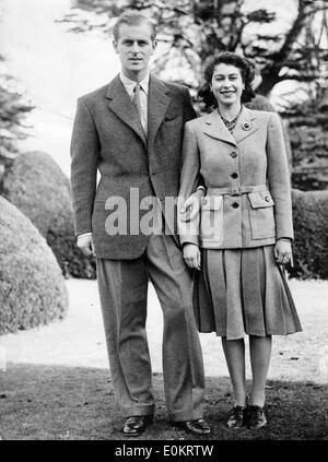 Königin Elizabeth II und Prinz Philip auf ihrer Hochzeitsreise Stockfoto