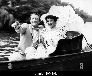 Gregory Peck und Jane Griffiths Dreharbeiten zu "The Million Pound Note" Stockfoto