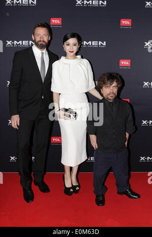 Hugh Jackman, Fan BingBing und Peter Dinklage auf der X-Men-premiere, Melbourne, 16. Mai 2014. Stockfoto