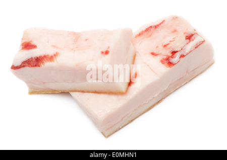 Zwei Stücke von rohem Schweinefleisch Schmalz isolierten auf weißen Hintergrund Stockfoto