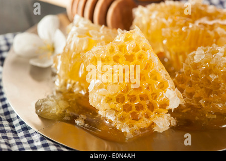 Organische Rohstoffe goldener Honig Kamm auf einem Hintergrund Stockfoto