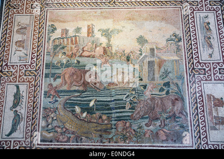 Nilotischen Landschaft, Bodenmosaik, nationales Museum von Rom, Museo Nazionale Romano, Palazzo Massimo Alle Terme, Rom, Italien Stockfoto