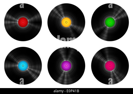 Vintage Vinyl Records Satz isoliert auf weißem Vektor-Illustration Stockfoto