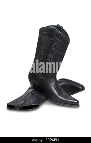 Cowboy-Stiefel in weiß mit Beschneidungspfad isoliert Stockfoto