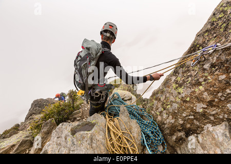 Multi-Pitch-Klettern an der Crakoukass-Route, Chamonix, Frankreich, Alpen, EU Stockfoto