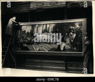 12. Dezember 1958 - Tintoretto Bild um In London gezeigt werden. Ausstellung in der Londoner Galerien von Thomas Agnew & Sohn, Ltd. der Old Bond Street, vor dem Schlafengehen Toronto werden das Bild von Tintoretto Christi waschen Füße seiner Jünger, erworben von der Toronto Art Gallery, unterliegt das Geld durch öffentliche Zeichnung ausgelöst wird, wenn das Bild in Toronto ausgestellt wird. Das Bild stammt aus der Sammlung des Herrn Farnham von Farnham, Co. Cavan, Irland, wo es seit über 100 Jahren Stockfoto