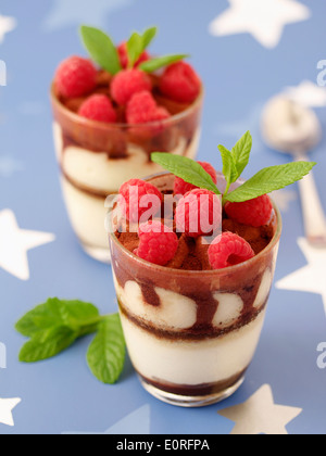 Tiramisu mit Himbeeren. Rezept zur Verfügung. Stockfoto