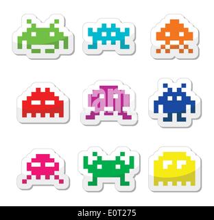 Space Invaders, 8bit Aliens Icons set Stock Vektor