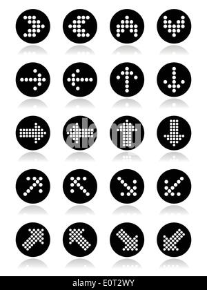 Gepunktete Pfeile Runde Icons Set isoliert auf weiss Stock Vektor