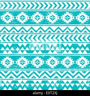Aztekische Stammes-nahtlose Grunge weiße Muster auf blauem Hintergrund Stock Vektor