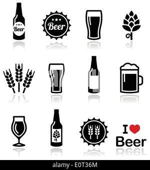 Bier-Vektor-Icons-Set - Flasche, Glas, Bier Stock Vektor