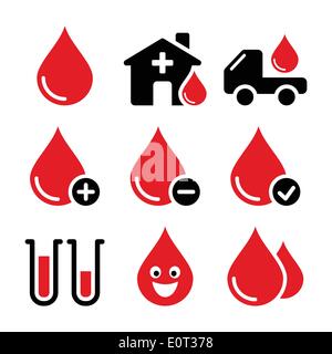 Blut Spende Vektor-Icons set Stock Vektor