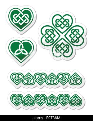 Keltische grünes Herz Knoten - Symbole Vektor Satz Stock Vektor