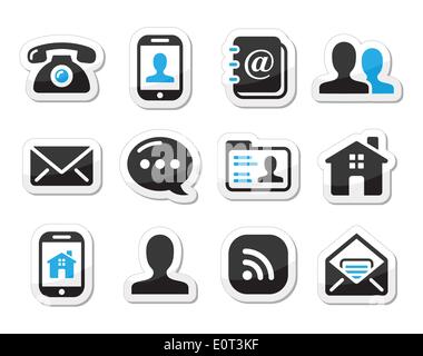 Kontakt Symbole eingestellt als Etiketten - mobil, Benutzer, e-Mail, smartphone Stock Vektor
