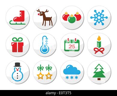 Weihnachten Winter bunte Icons als Runde Etiketten Stock Vektor