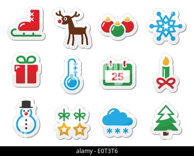 Weihnachten Winter schwarze Symbole als Etiketten Stock Vektor