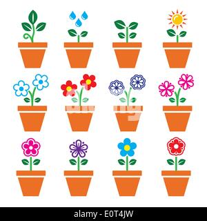 Blume, Pflanze im Topf Vektor bunte Icons set Stock Vektor