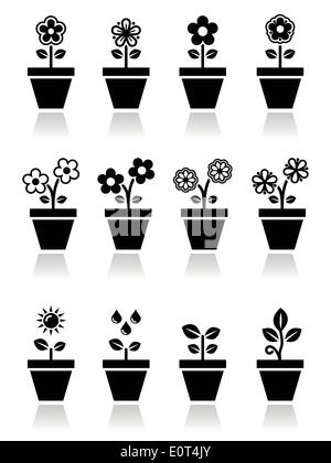 Blume, Pflanze im Topf-Vektor-Icons set Stock Vektor