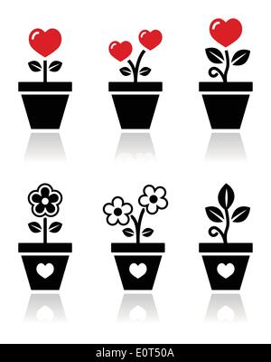 Herz Blume Topf Vektor-Icons set Stock Vektor