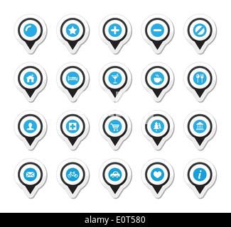 Karte von Ortsmarken, Zeiger Vektor-Icons Set Stock Vektor