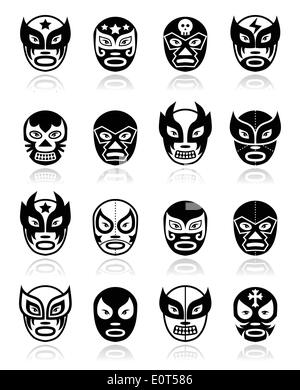 Lucha Libre Masken Luchador mexikanische Wrestling schwarze Ikonen Stock Vektor