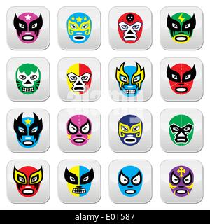 Lucha Libre, Luchador mexikanische Wrestling Masken Symbole Stock Vektor