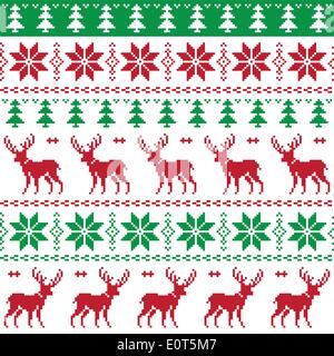 Nordische Musterdesign mit Rehen und Weihnachtsbaum Stock Vektor