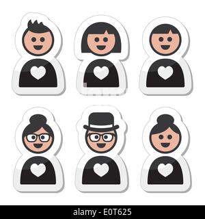 Menschen in der Liebe, Valentinstag Icons Set Stock Vektor