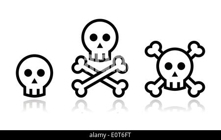 Cartoon-Totenkopf mit Knochen-Vektor-Icon-set Stock Vektor