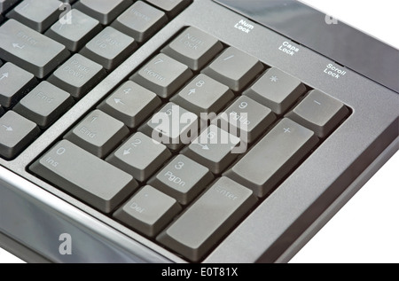 Ziffernblock einer schwarzen Tastatur isoliert auf weiss Stockfoto