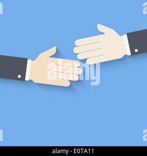 Flache Bauform Hände. Partnership-Konzept. Handschlag auf blauem Hintergrund. Vektor-illustration Stockfoto