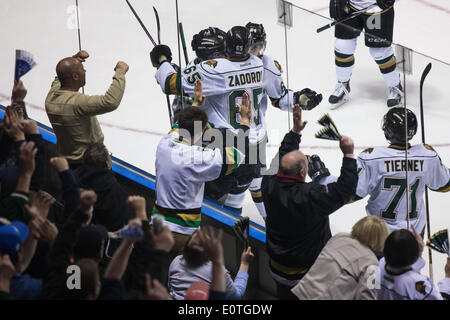 London, Ontario, Kanada. 18. Mai 2014. Mitglieder von den London Knights feiern nach erzielte ihr erste Tor in der zweiten Periode des Memorial Cups in London Ontario, am 19. Mai 2014. Edmonton besiegten Ritter 5-2 Verbesserung ihren Rekord auf 1-1, während die Host-Ritter auf 0-2 fallen. Bildnachweis: Mark Spowart/Alamy Live-Nachrichten Stockfoto