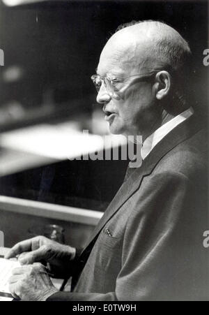 Präsident Eisenhower spricht bei Vereinten Nationen Stockfoto