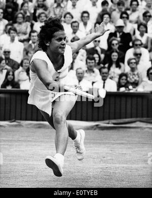 Tennis pro Evonne Goolagong spielt in Übereinstimmung Stockfoto