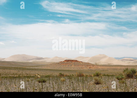 Steppe und Sanddünen von Khongoryn Els, Gobi-Gurvansaikhan-Nationalpark, Wüste Gobi, südliche Wüste Ömnögovi Provinz Stockfoto