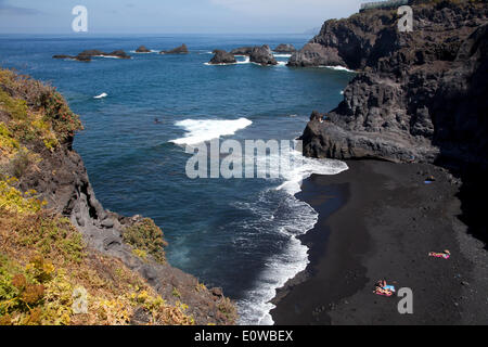 Der schwarze Sandstrand Playa De La Zamora, Las Indias, Fuencaliente, La Palma, Kanarische Inseln, Spanien Stockfoto